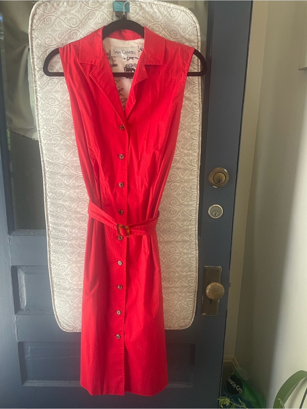 Sara Campbell Bright Red Sleeveless Button-Front Belted Midi Dress